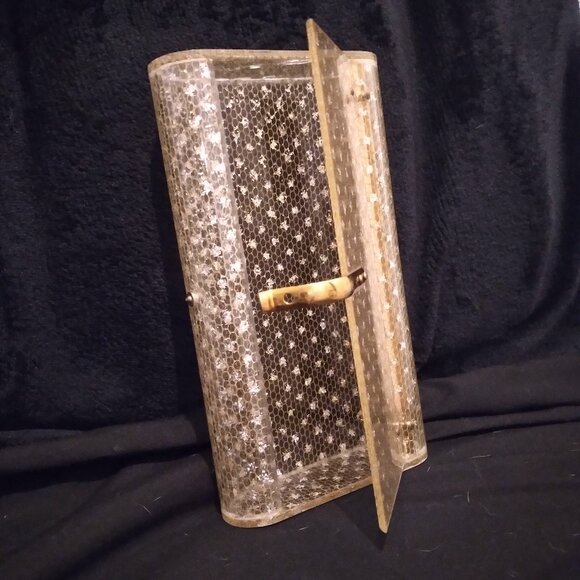 Willardy Handbags - Clutch Vintage Lucite - 1950s - Gold Stardust Pattern